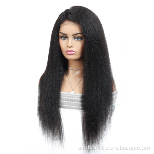 Cheap Wholesale Swiss 4X4 Yaki Lace Closure Wig Vendors In China Unprocessed Raw Brazilian Human Hair Kinky Straight Lace Wig